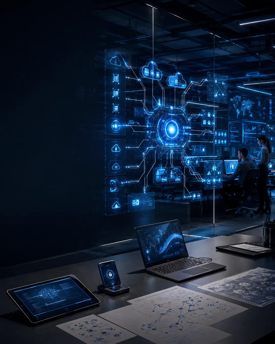 System integration team working on digital connectivity